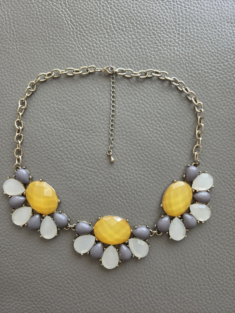 Gold-Chain Statement Necklace with Yellow and Gray Glass Stones